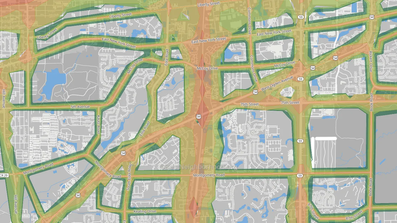 Frontenac, Aurora, IL Map of Noise Levels in Frontenac