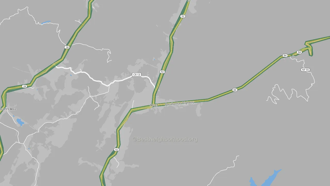 Frost, WV Map of Noise Levels in Frost
