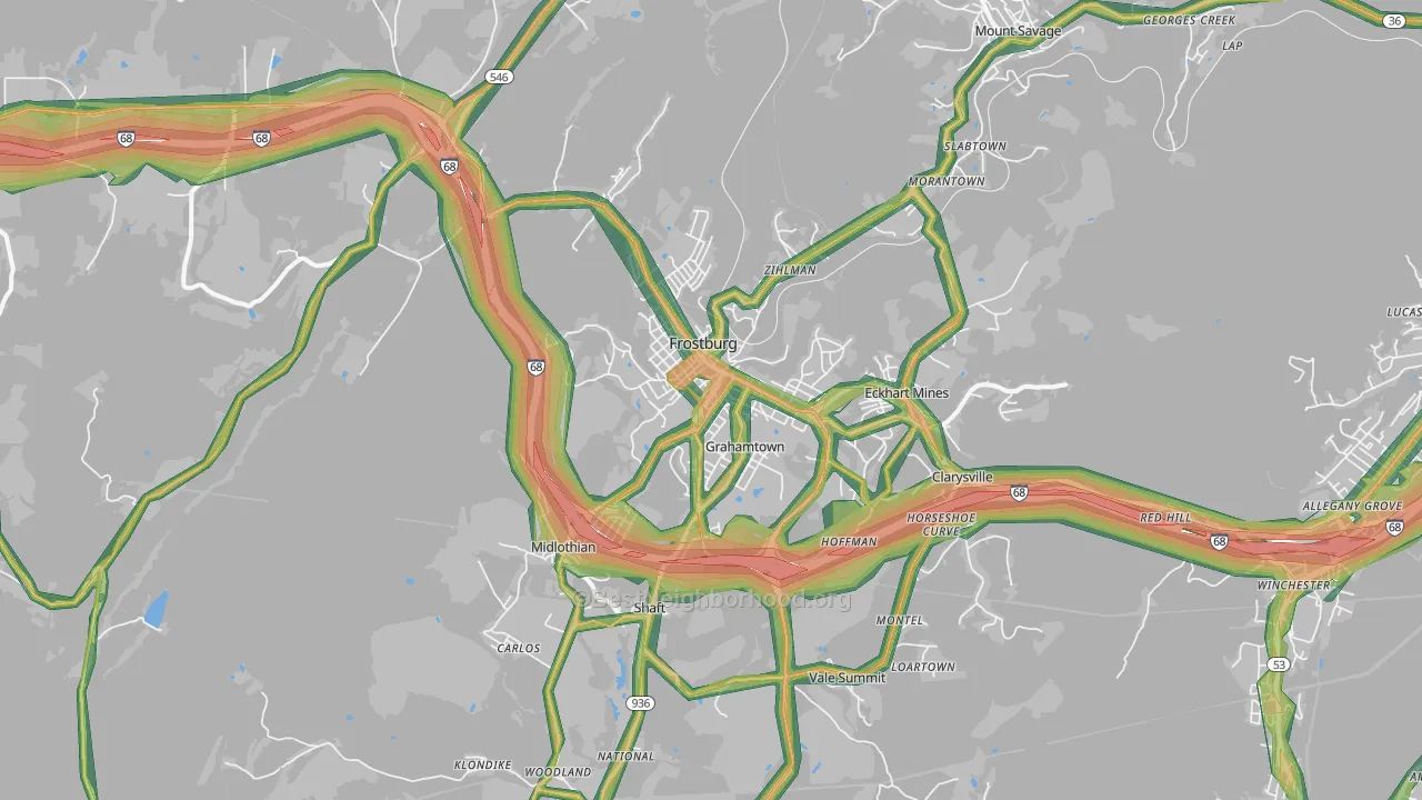 Frostburg, MD Map of Noise Levels in Frostburg