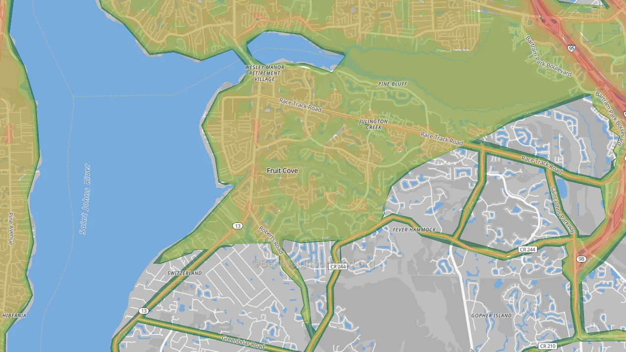 Fruit Cove, FL Map of Noise Levels in Fruit Cove