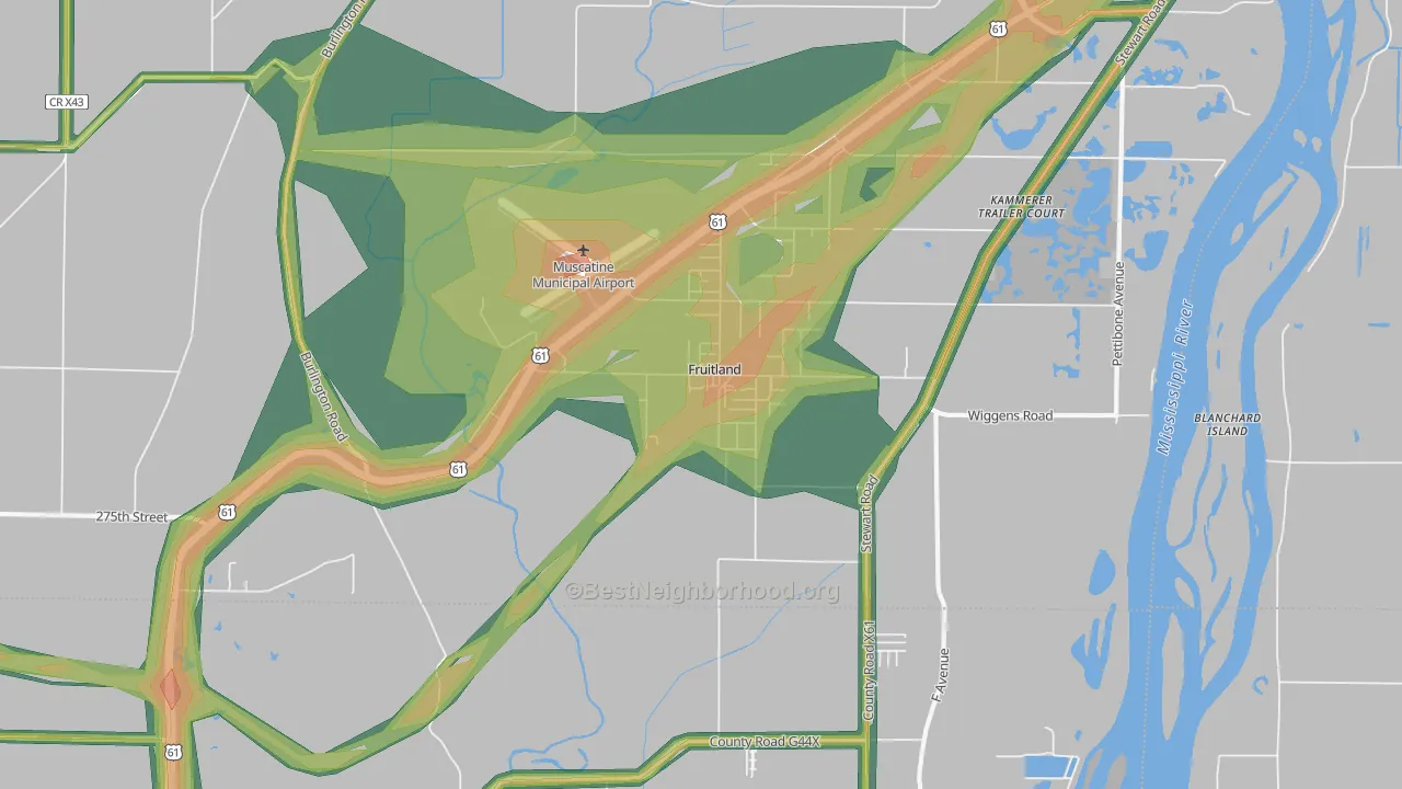 Fruitland, IA Map of Noise Levels in Fruitland