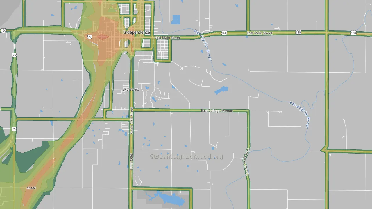 Fruitland, KS Map of Noise Levels in Fruitland