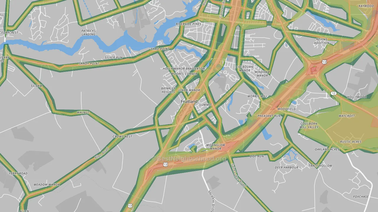 Fruitland, MD Map of Noise Levels in Fruitland