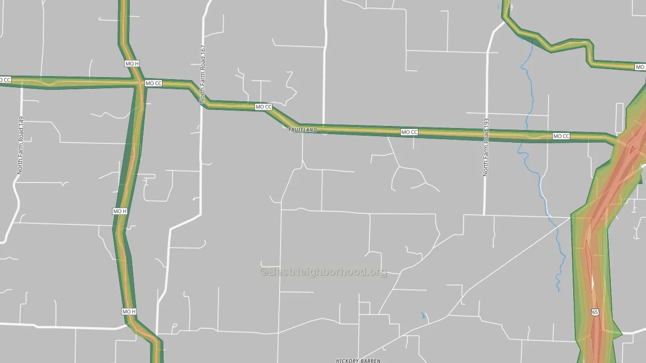 Fruitland, MO Map of Noise Levels in Fruitland