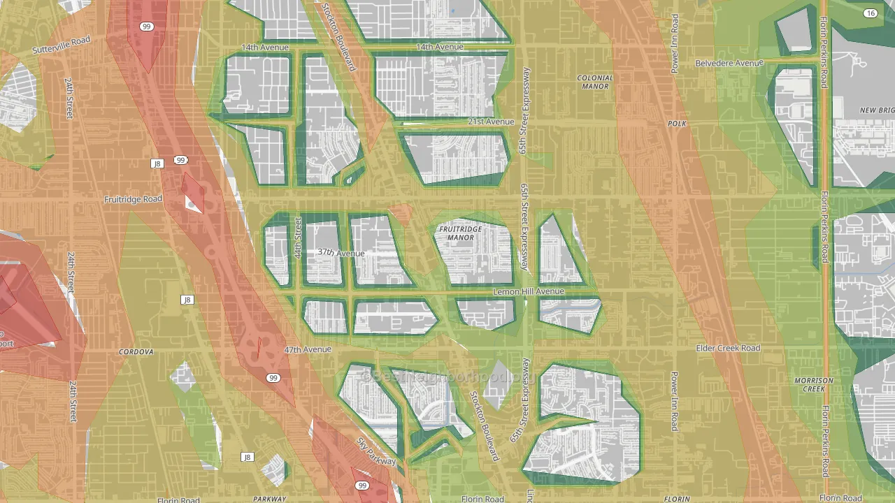 Fruitridge Manor, Sacramento, CA Map of Noise Levels in Fruitridge Manor