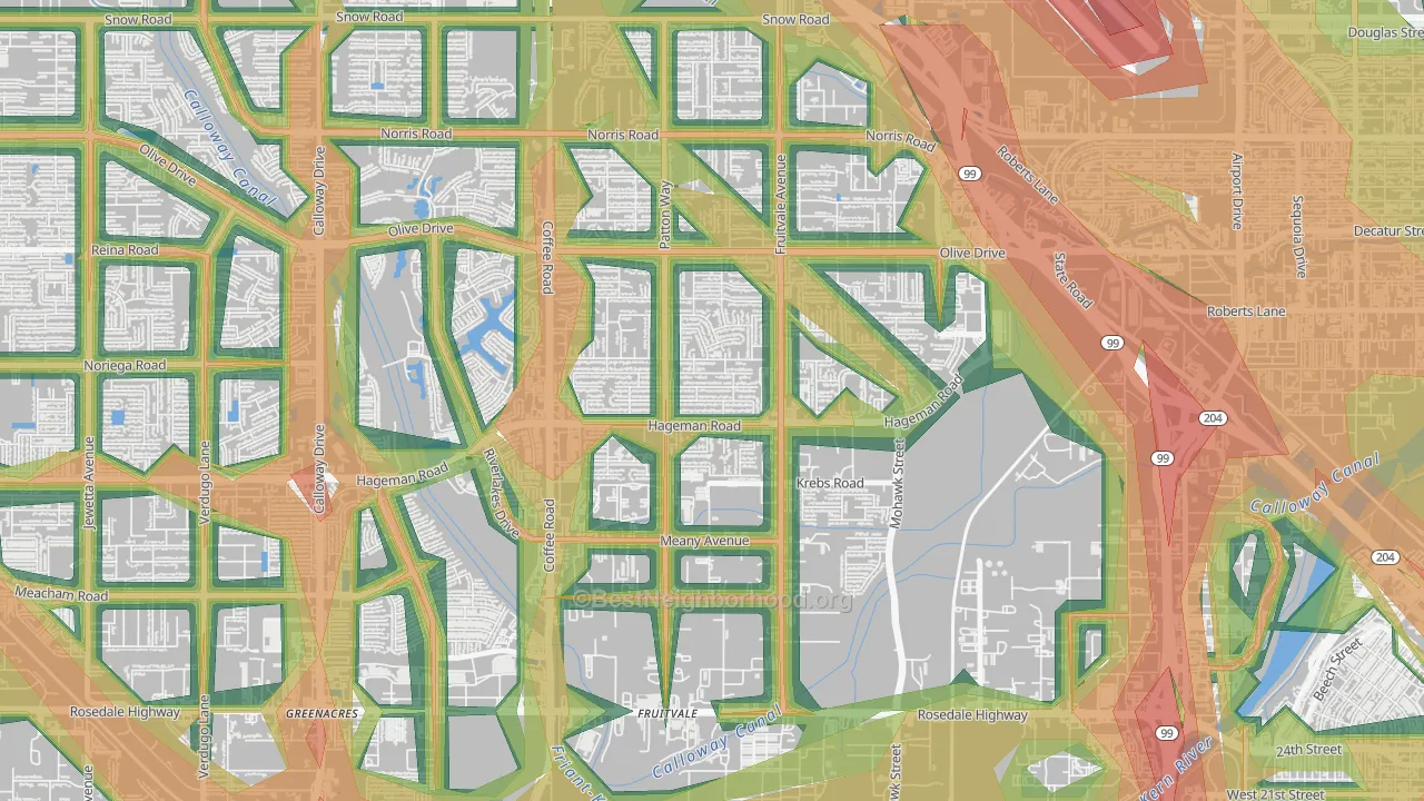 Fruitvale, Bakersfield, CA Map of Noise Levels in Fruitvale