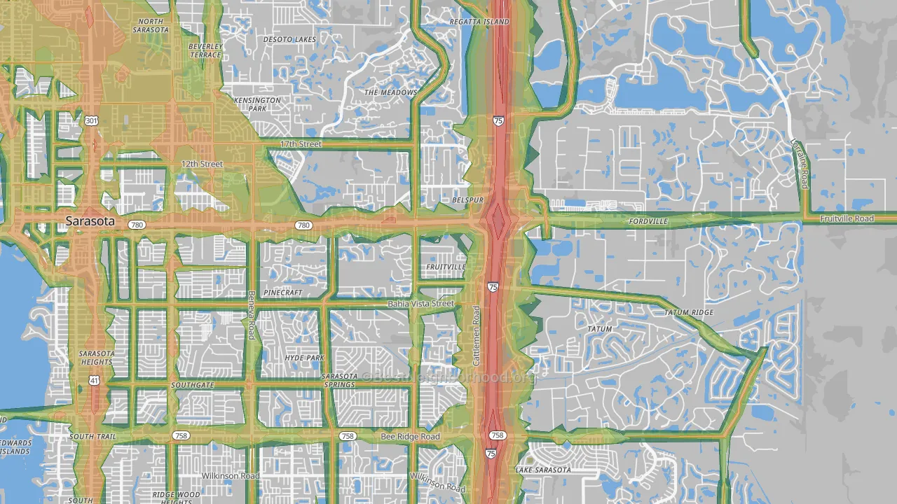 Fruitville, FL Map of Noise Levels in Fruitville