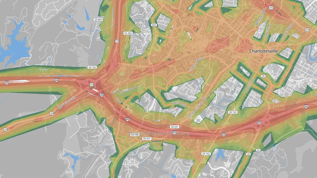 Fry Springs, Charlottesville, VA Map of Noise Levels in Fry Springs