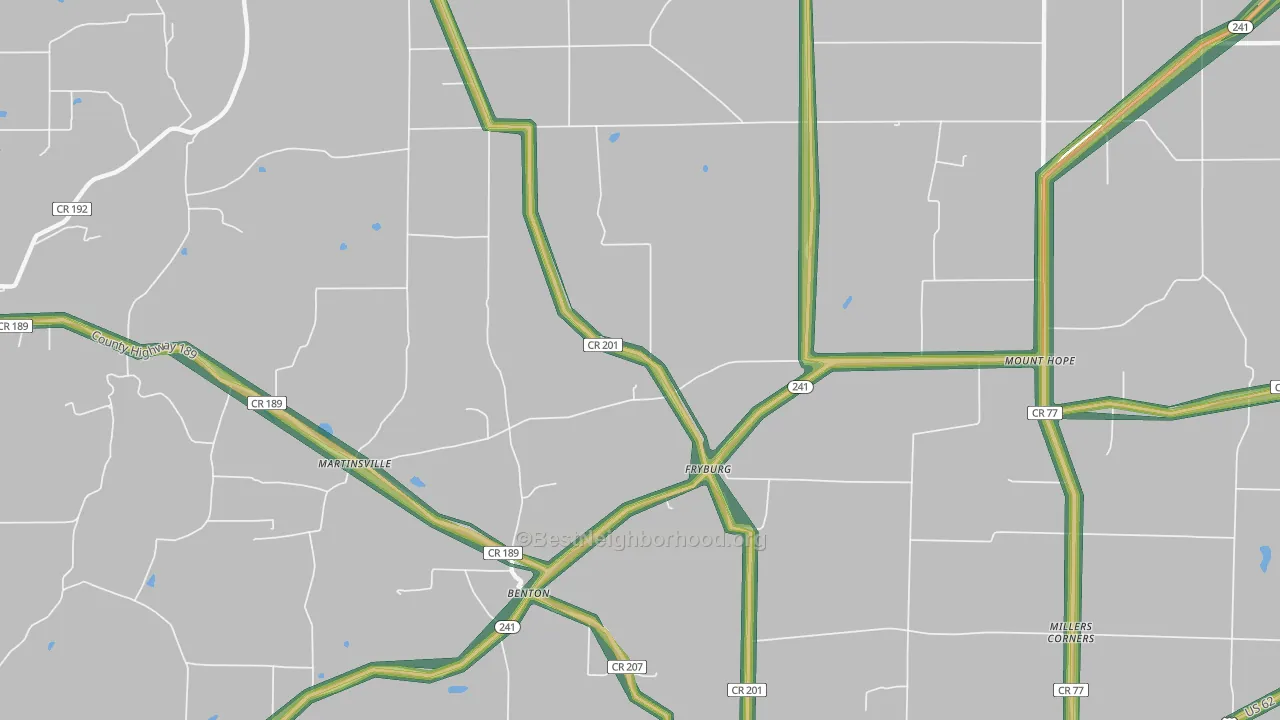 Fryburg, OH Map of Noise Levels in Fryburg
