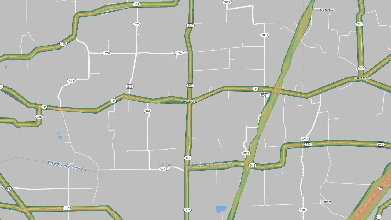Fulgham, KY Map of Noise Levels in Fulgham