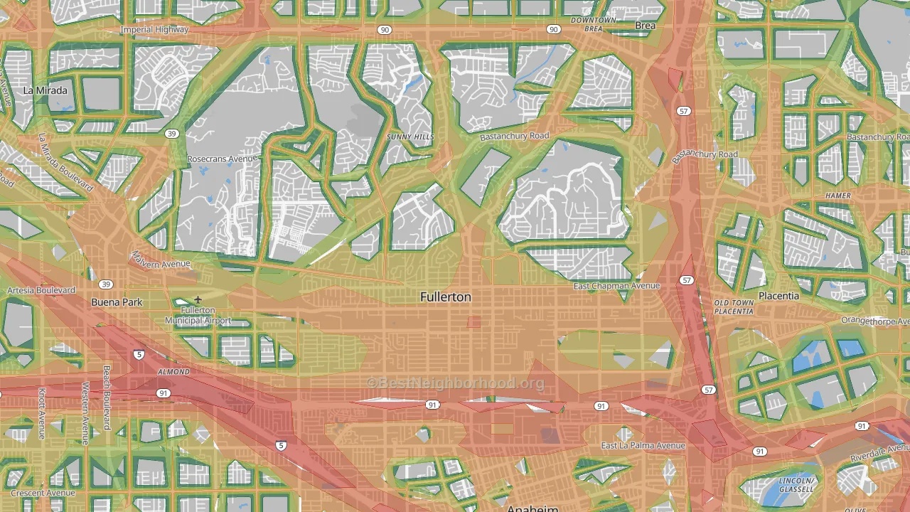 Fullerton, CA Map of Noise Levels in Fullerton