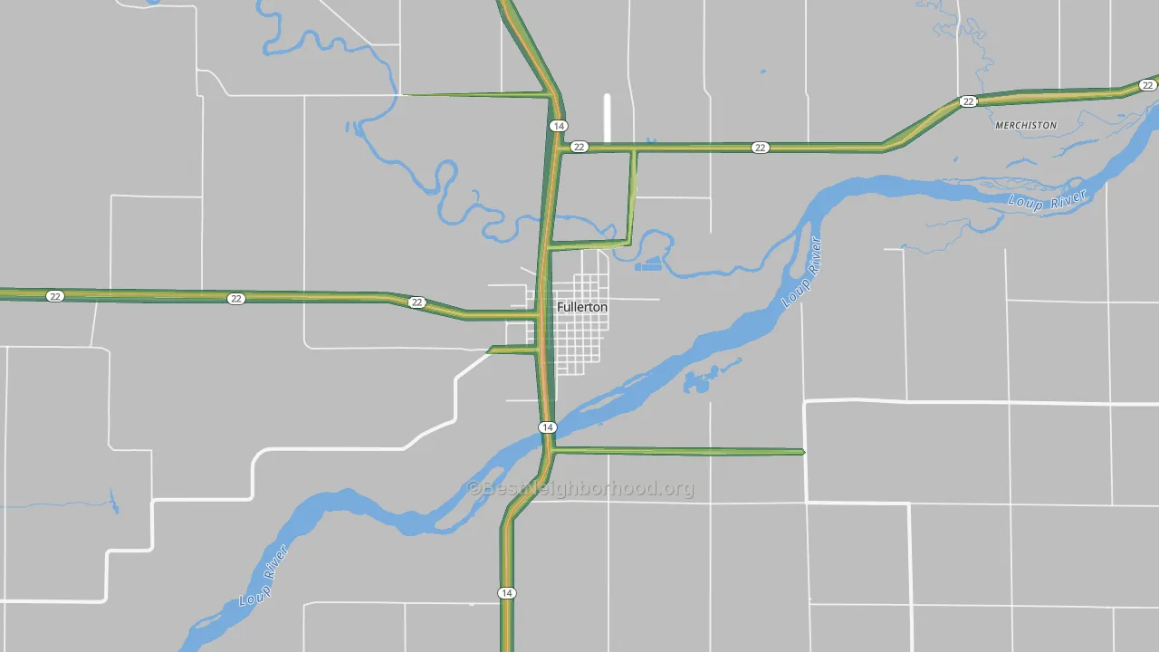 Fullerton, NE Map of Noise Levels in Fullerton