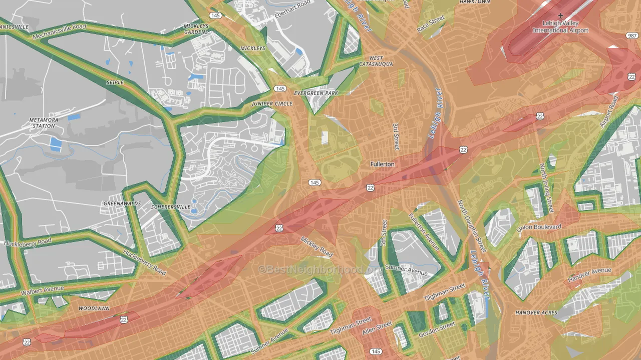 Fullerton, PA Map of Noise Levels in Fullerton