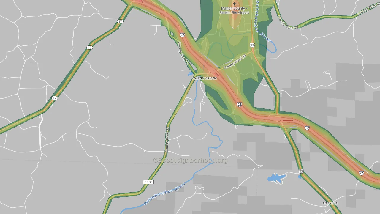 Fulton Bridge, AL Map of Noise Levels in Fulton Bridge