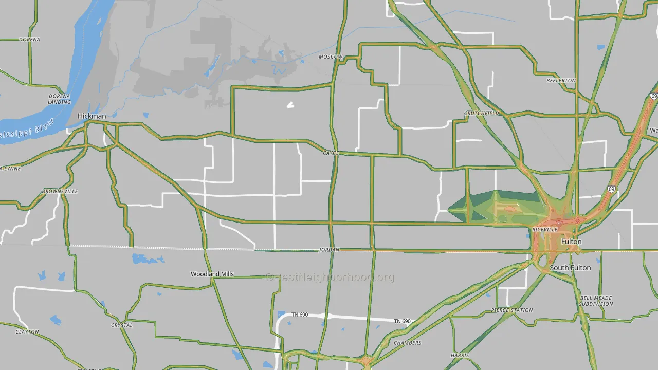 Fulton County, KY Map of Noise Levels in Fulton County