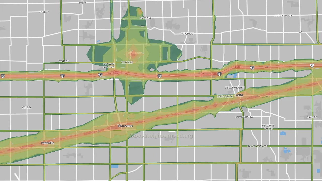 Fulton County, OH Map of Noise Levels in Fulton County
