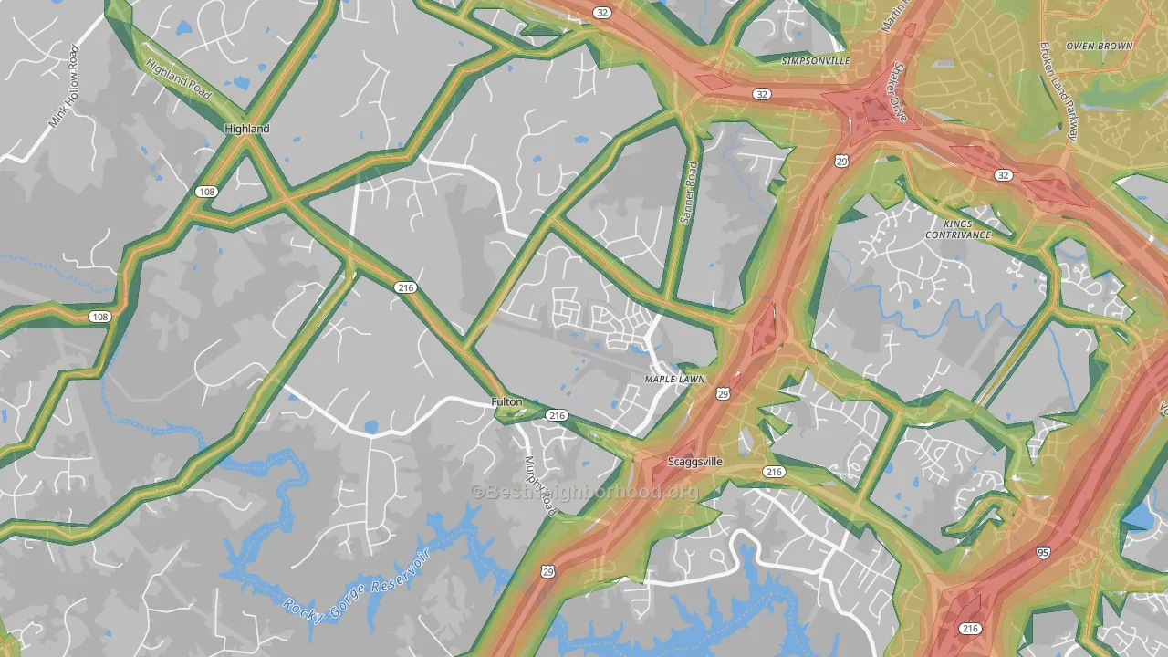 Fulton, MD Map of Noise Levels in Fulton