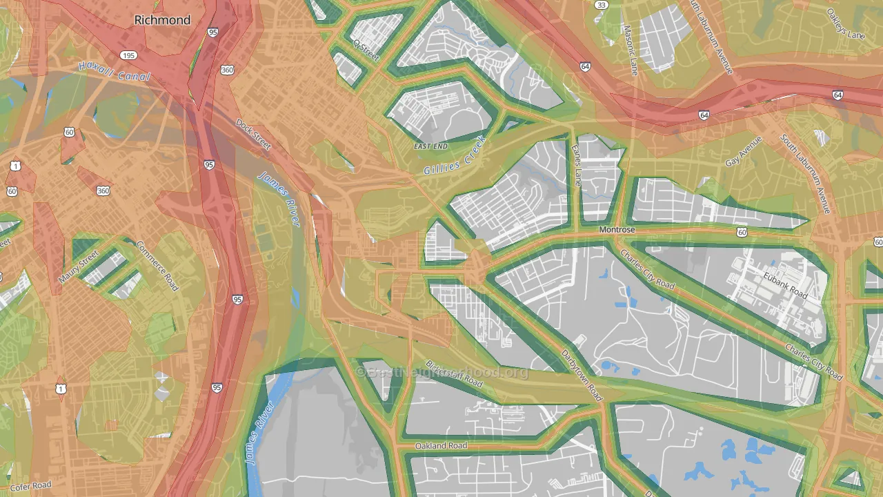 Fulton, Montrose Heights, VA Map of Noise Levels in Fulton