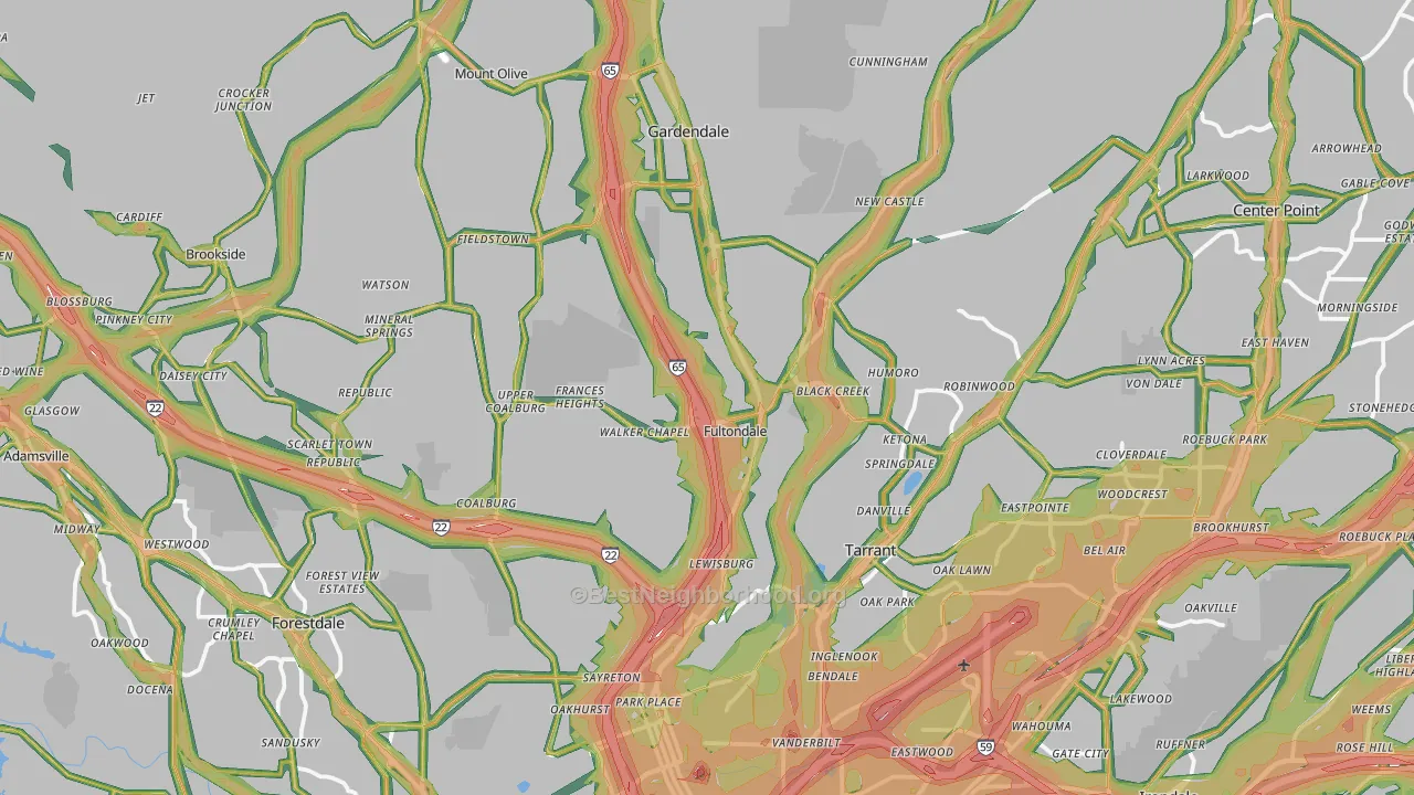 Fultondale, AL Map of Noise Levels in Fultondale