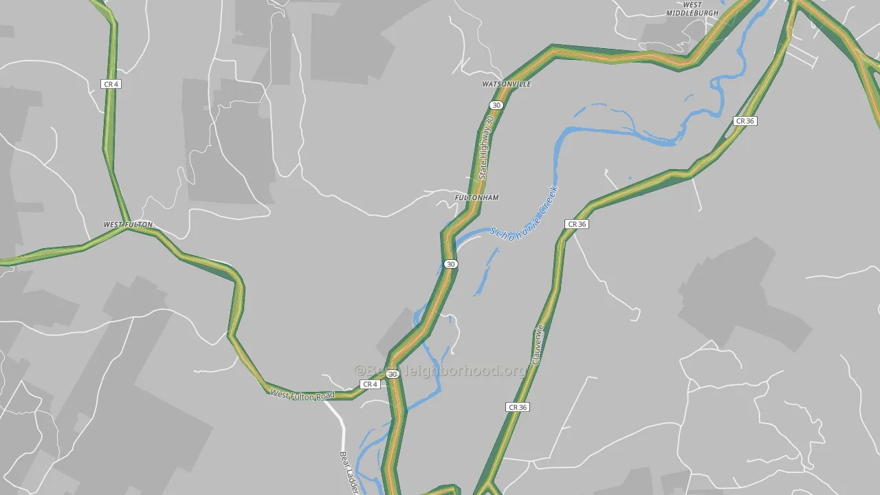 Fultonham, NY Map of Noise Levels in Fultonham