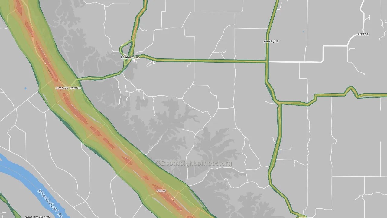 Fults, IL Map of Noise Levels in Fults