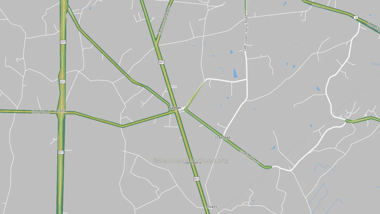 Furman, SC Map of Noise Levels in Furman