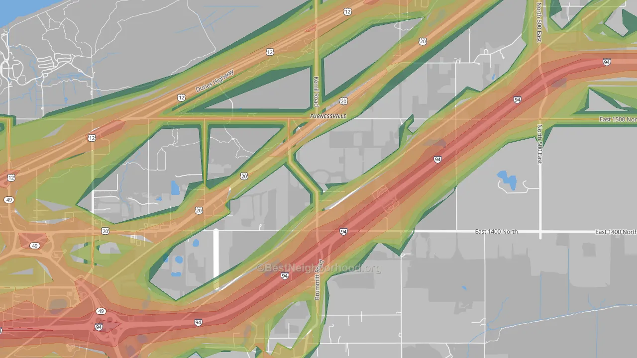 Furnessville, IN Map of Noise Levels in Furnessville