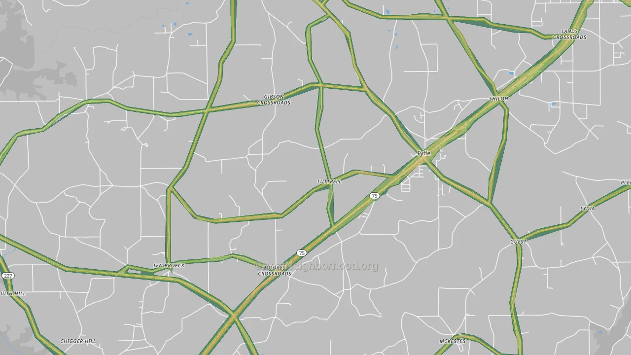Fyffe, AL Map of Noise Levels in Fyffe