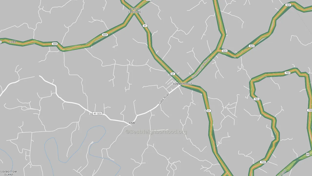 Gabe, KY Map of Noise Levels in Gabe