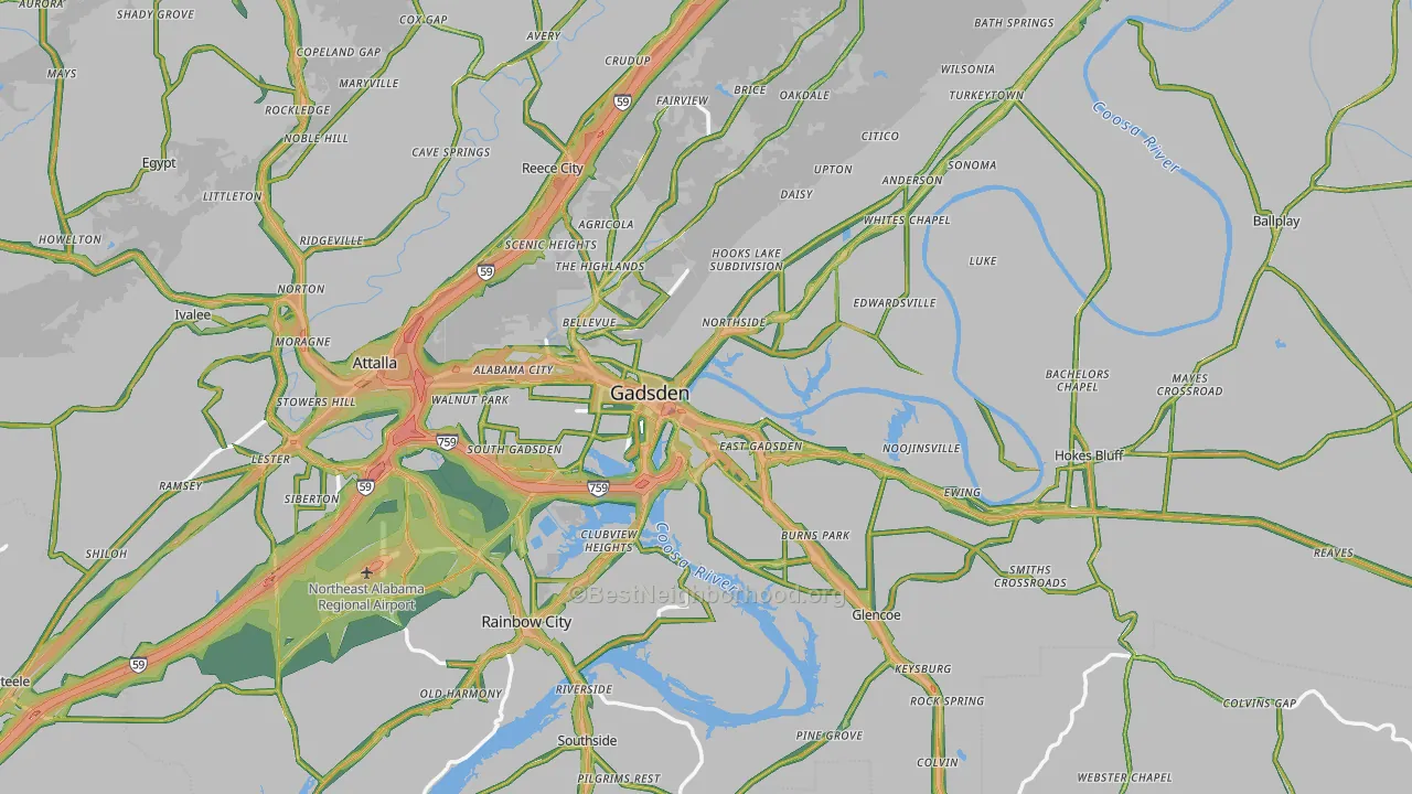 Gadsden, AL Map of Noise Levels in Gadsden