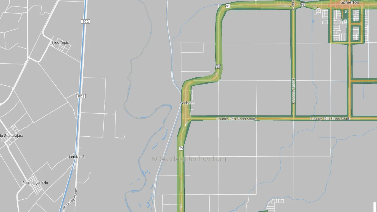 Gadsden, AZ Map of Noise Levels in Gadsden