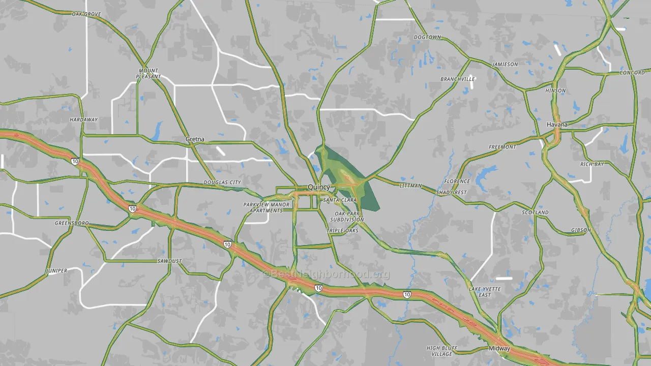 Gadsden County, FL Map of Noise Levels in Gadsden County