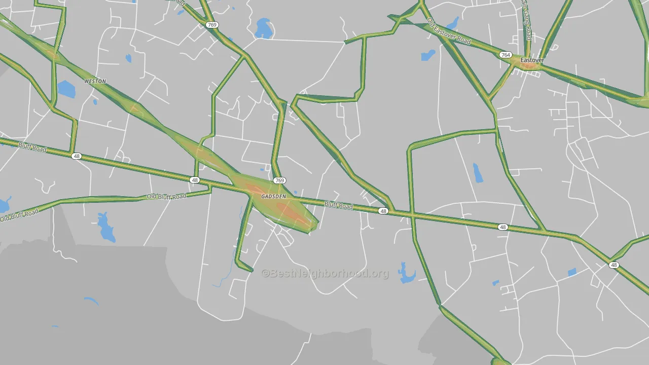 Gadsden, SC Map of Noise Levels in Gadsden
