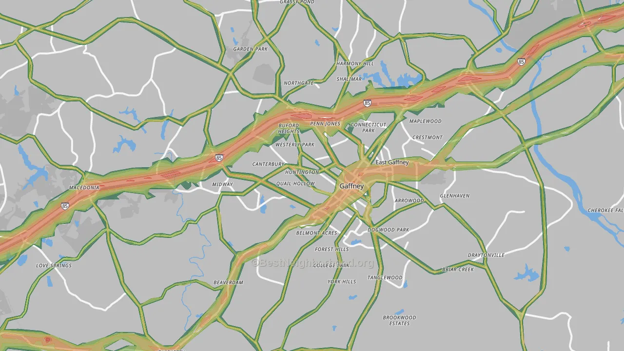 Gaffney, SC Map of Noise Levels in Gaffney