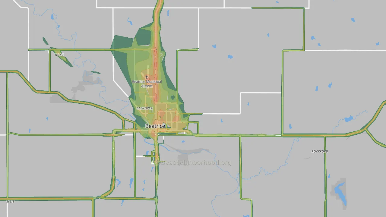 Gage County, NE Map of Noise Levels in Gage County