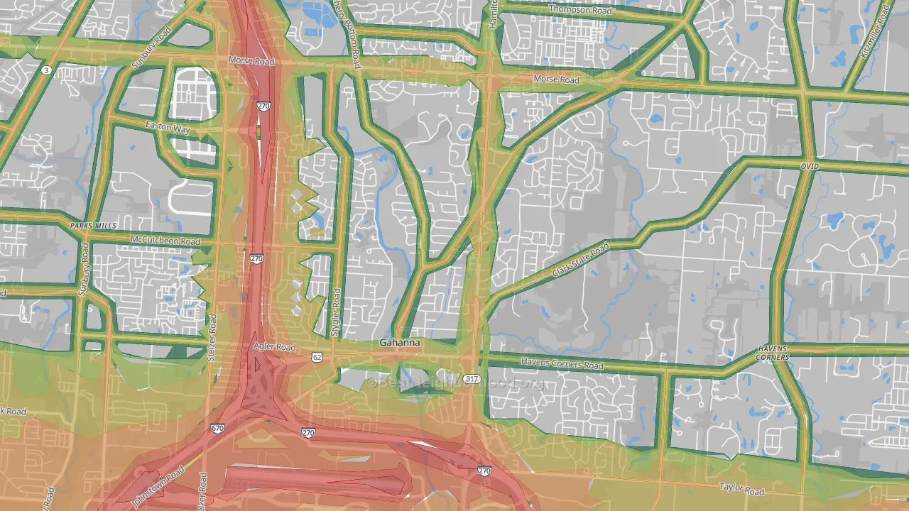 Gahanna, OH Map of Noise Levels in Gahanna