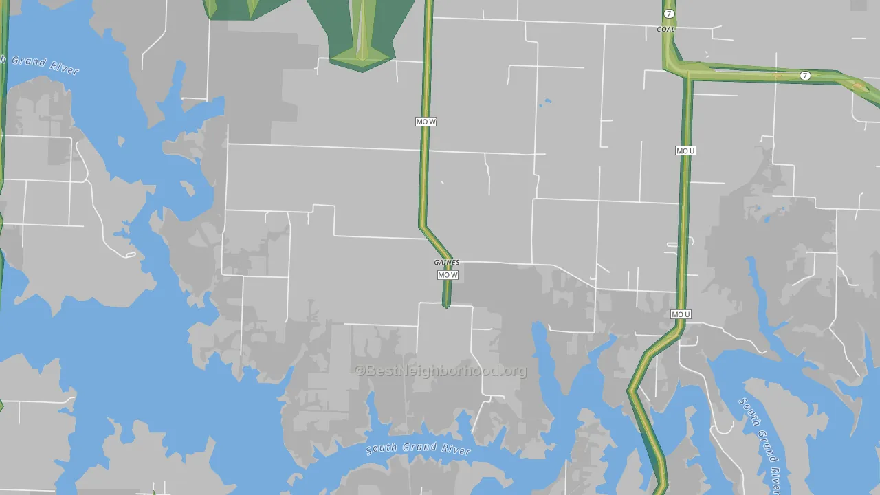 Gaines, MO Map of Noise Levels in Gaines