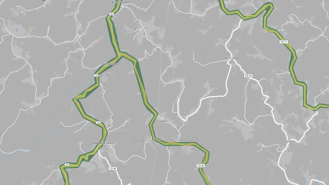 Gaines, WV Map of Noise Levels in Gaines