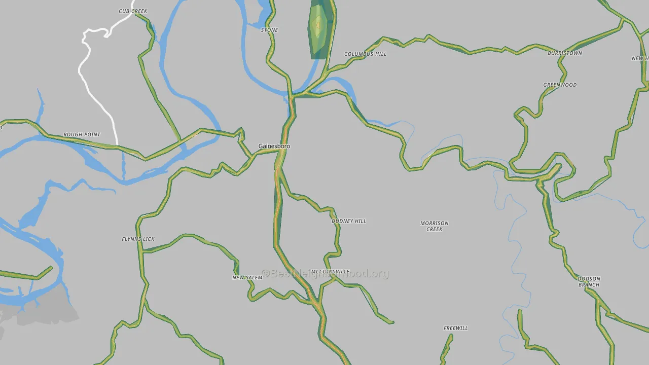 Gainesboro, TN Map of Noise Levels in Gainesboro