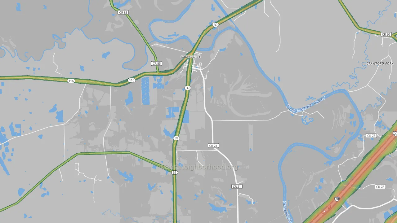 Gainesville, AL Map of Noise Levels in Gainesville