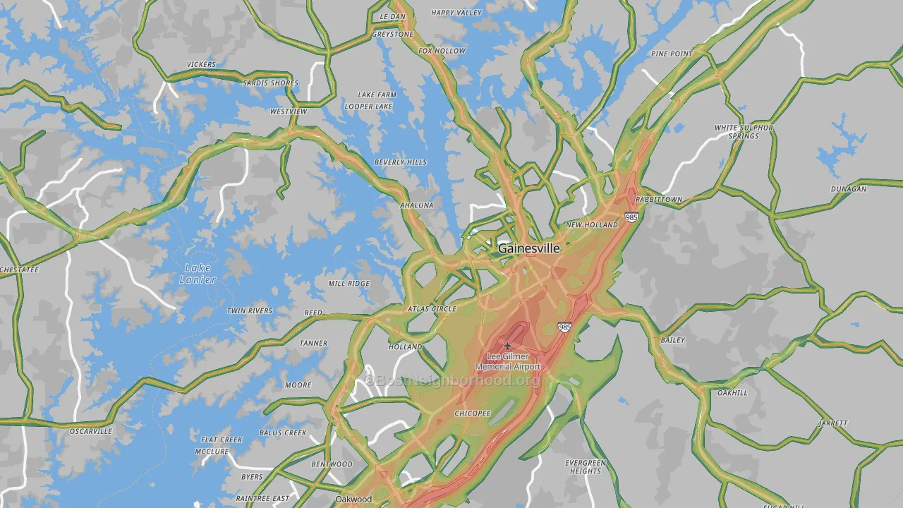 Gainesville, GA Map of Noise Levels in Gainesville