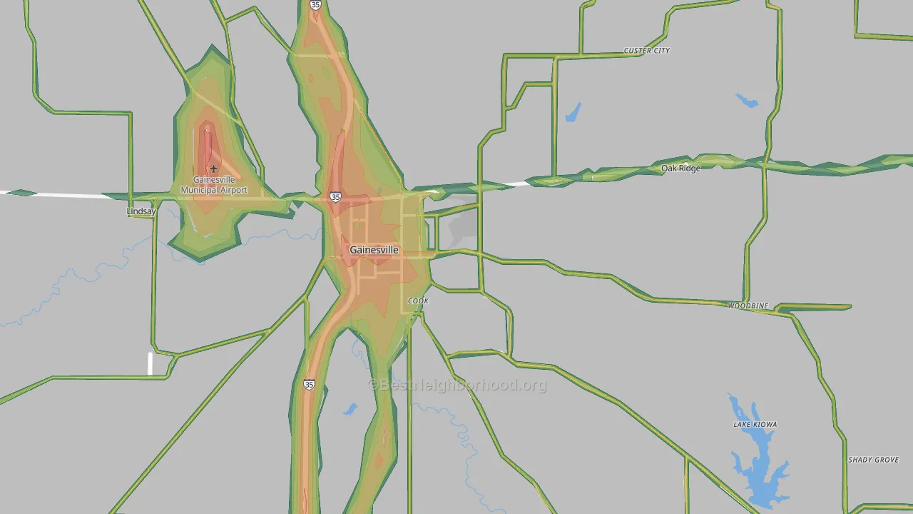 Gainesville, TX Map of Noise Levels in Gainesville