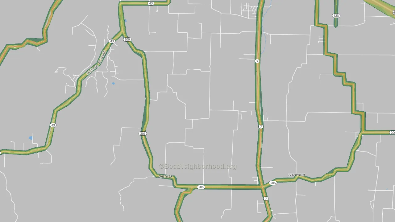 Gaither, AR Map of Noise Levels in Gaither