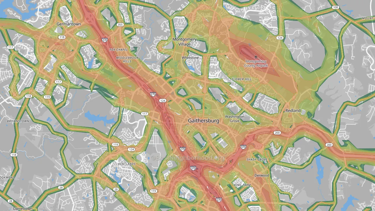 Gaithersburg, MD Map of Noise Levels in Gaithersburg