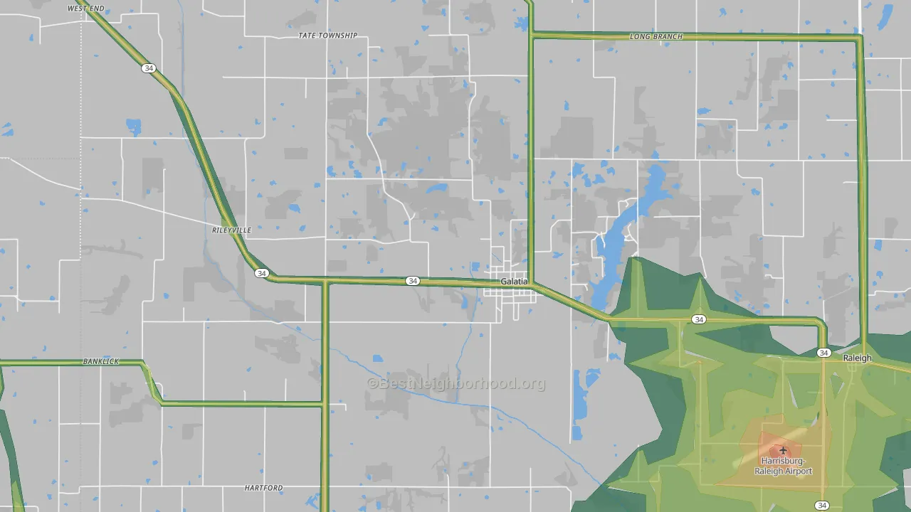 Galatia, IL Map of Noise Levels in Galatia
