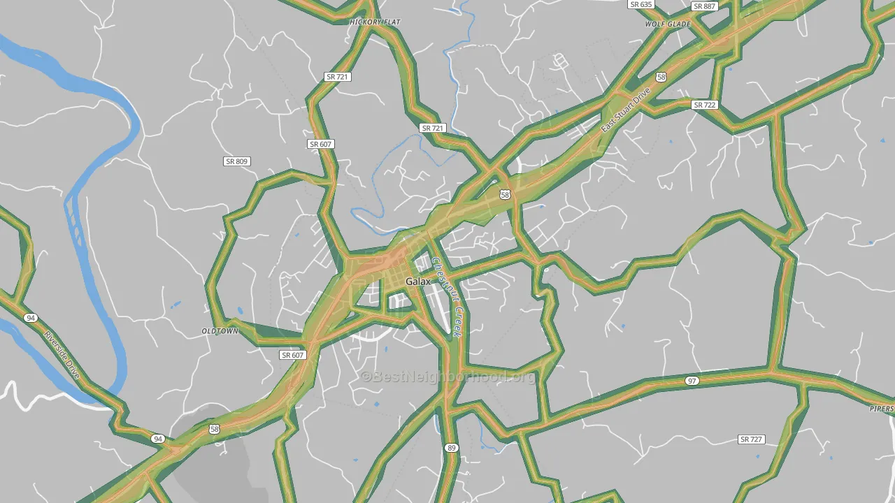 Galax City, VA Map of Noise Levels in Galax City