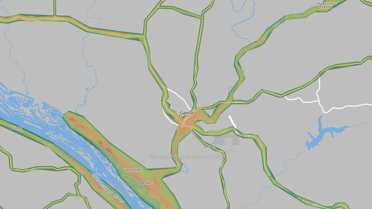 Galena, IL Map of Noise Levels in Galena