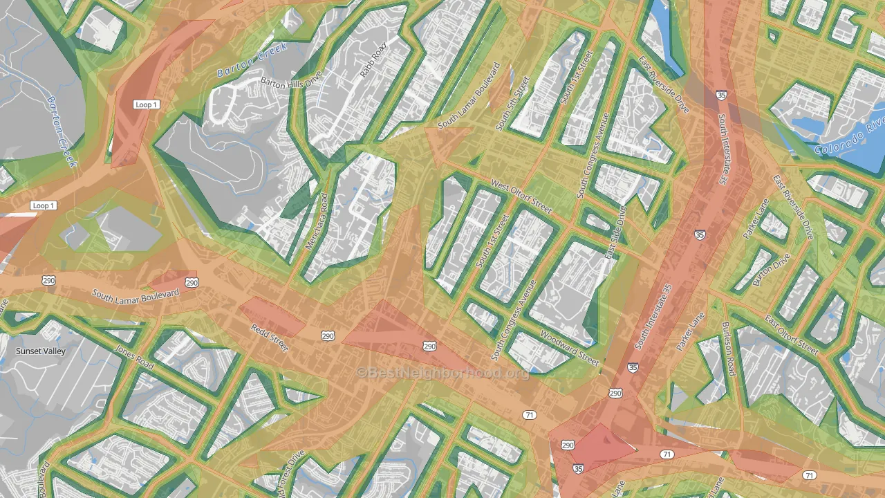 Galindo, Austin, TX Map of Noise Levels in Galindo