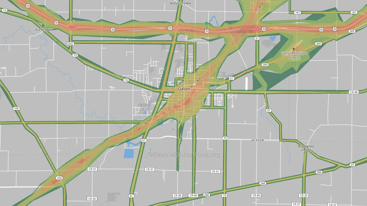 Galion, OH Map of Noise Levels in Galion