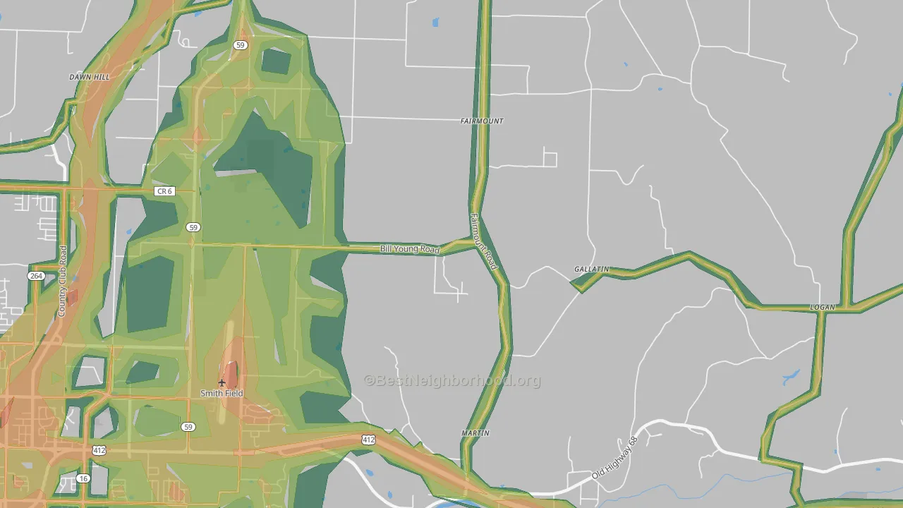 Gallatin, AR Map of Noise Levels in Gallatin